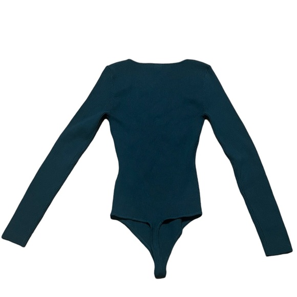 Abercrombie & Fitch dark green ribbed long sleeve corset bodysuit bodycon - Picture 3 of 11